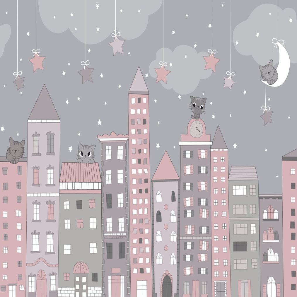 Papier Peint Fille Classique <br/> Chat XXL Gris Rose