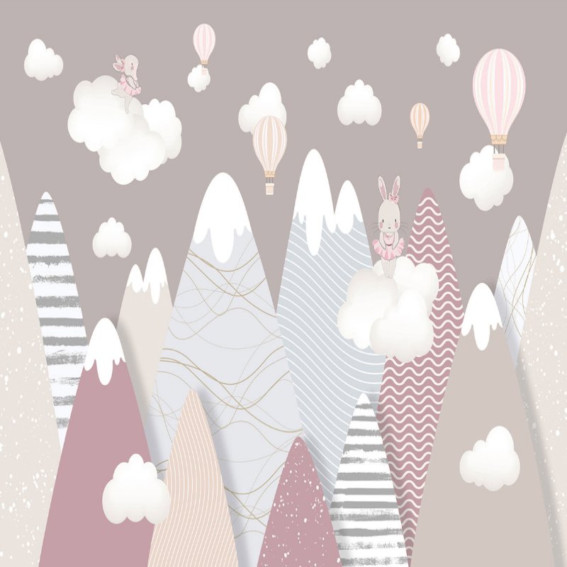 Papier Peint Fille Classique <br/> Lapin et Montagnes