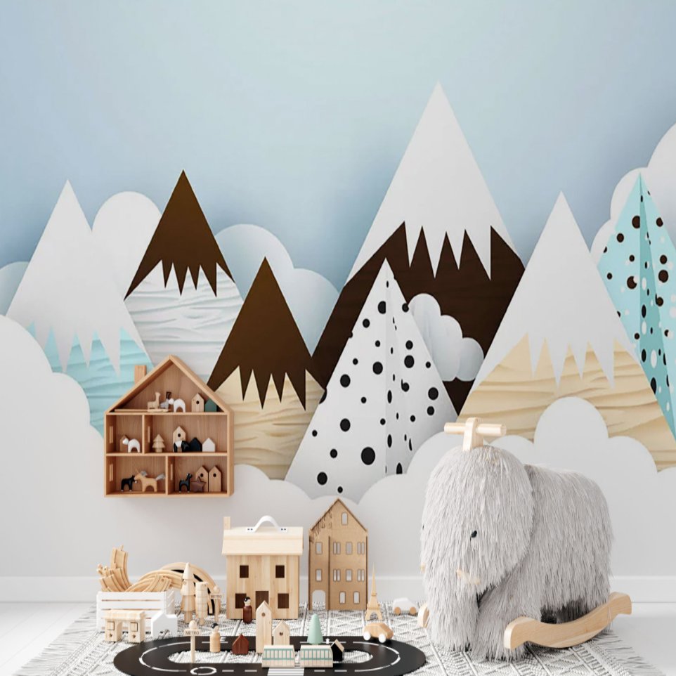 Papier Peint Garçon Classique <br/> Montagne Pic Neige