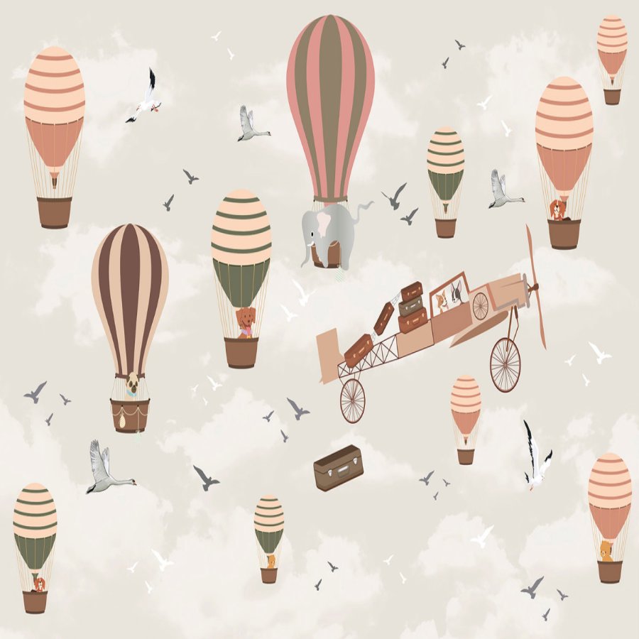 Papier Peint Avion <br/> Montgolfière et Joyeux Copains