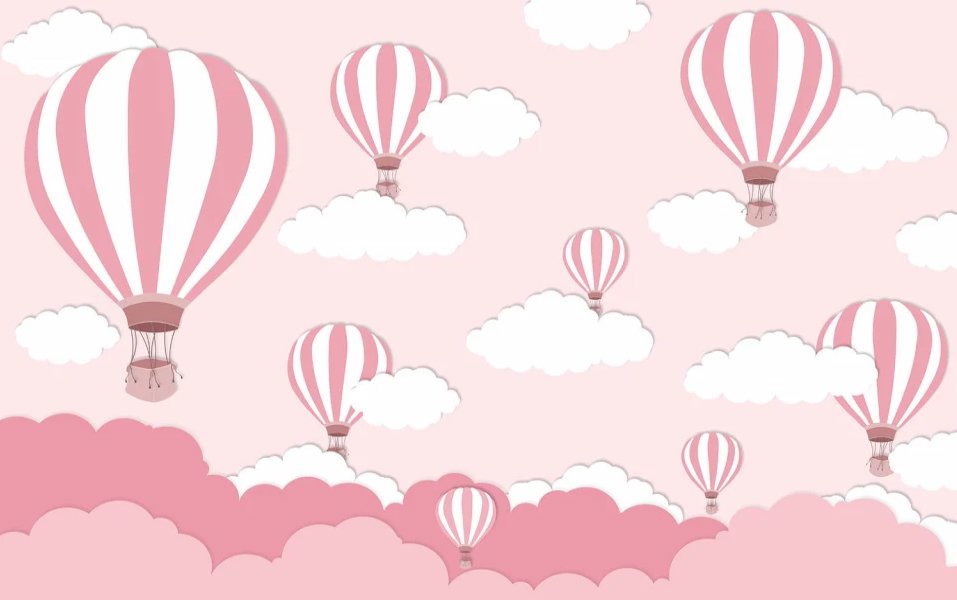 Papier Peint Fille Classique <br/> Montgolfière Rose 3D