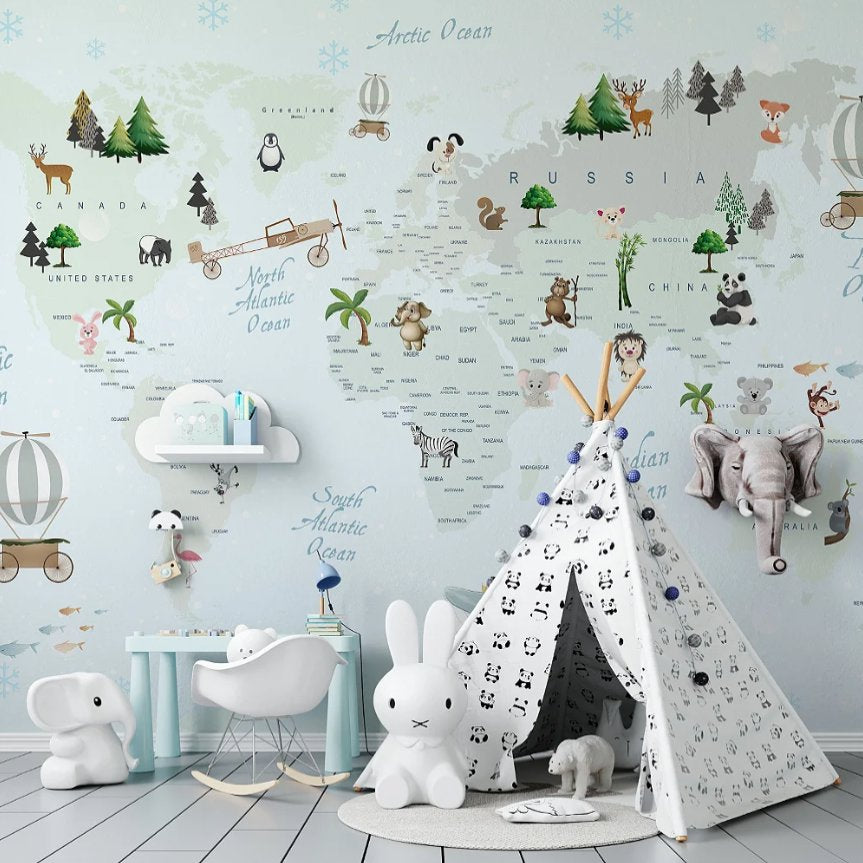 Papier Peint Carte du Monde <br/> Douceur Verte