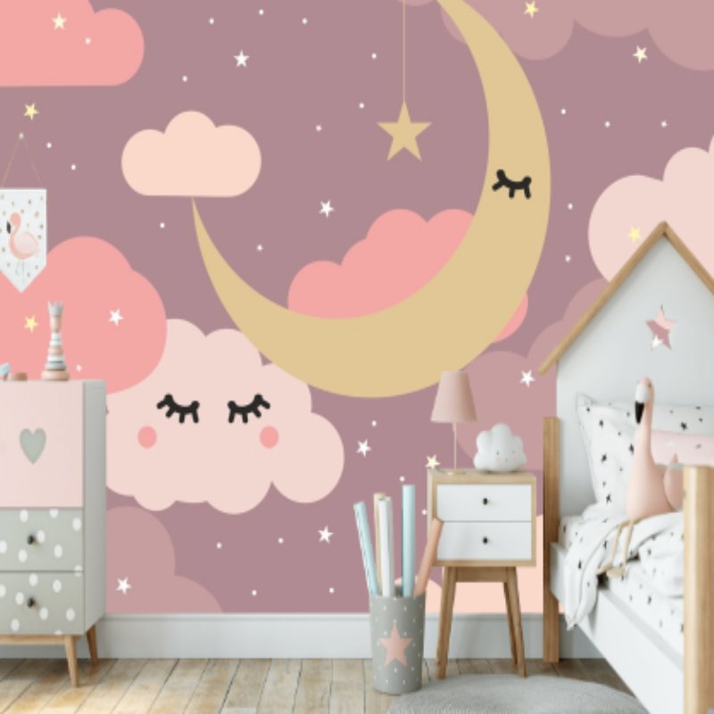 Papier Peint Etoile <br/> Nuages et Tendresse en Rose