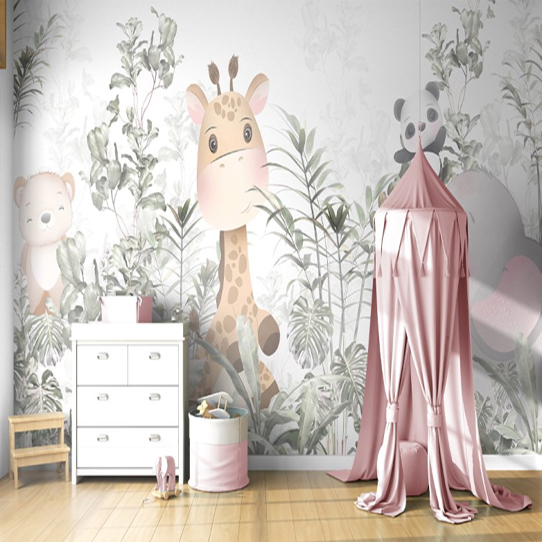 Papier Peint Animaux <br/> Ambiance Tropicale Bébé