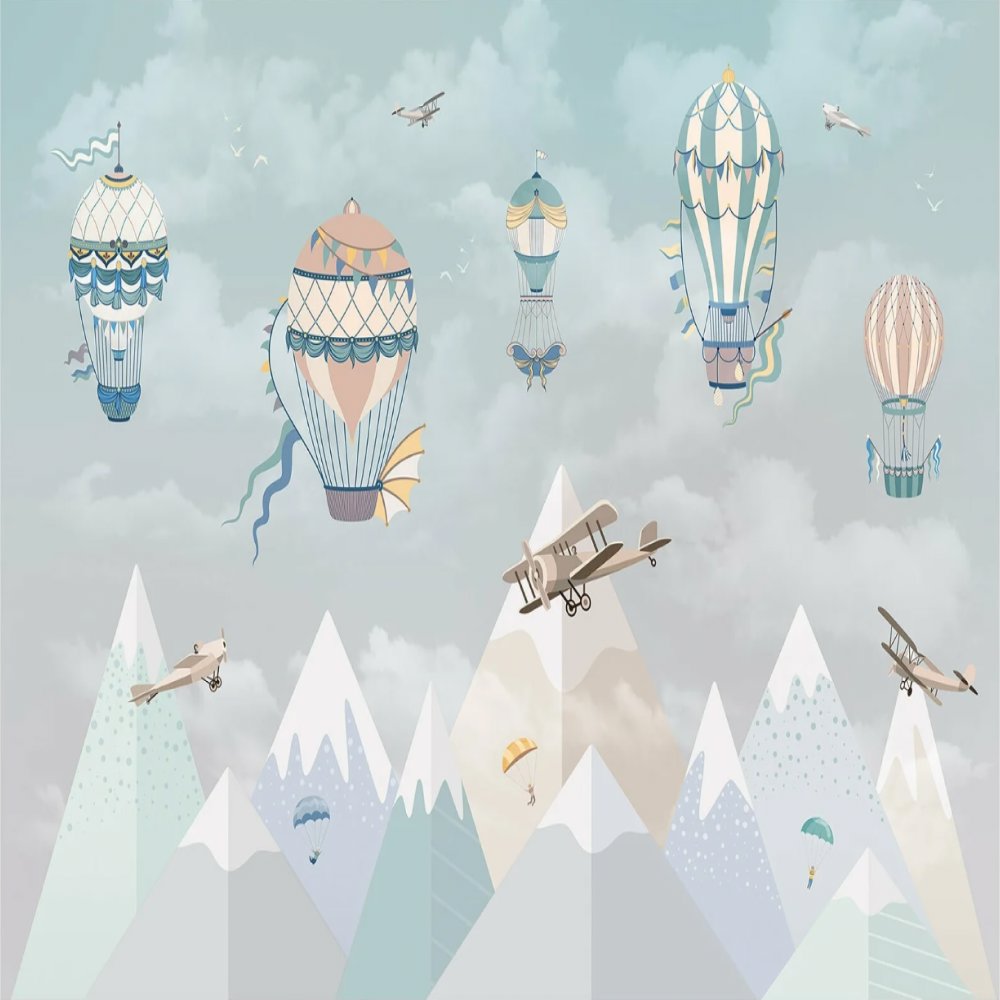 Papier Peint Avion <br/> Échappée Montagnarde en Couleurs Douces