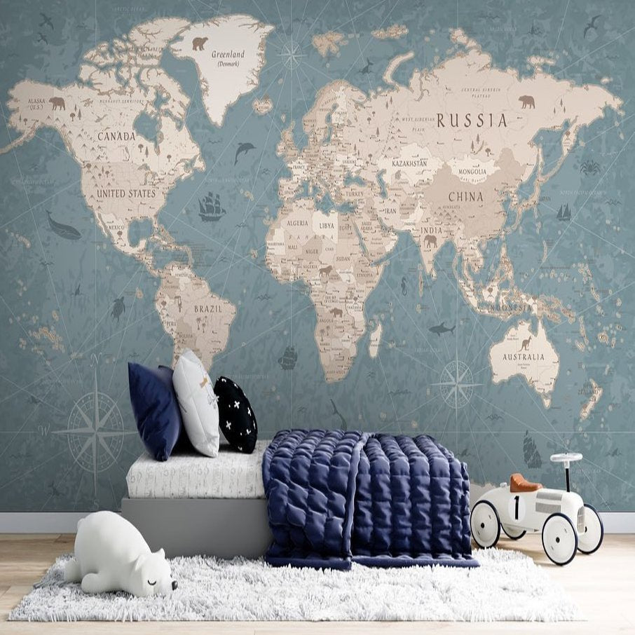 Papier Peint Carte du Monde <br/> Atlas Aquatique