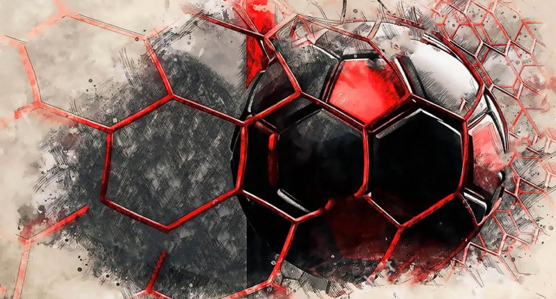 Papier Peint Foot <br/> Ballon Rouge et Noir