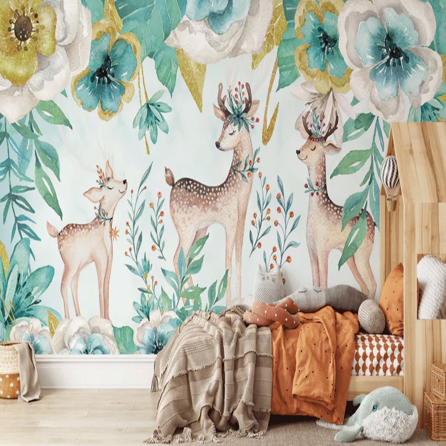 Papier Peint Animaux <br/> Grosses Fleurs Vertes