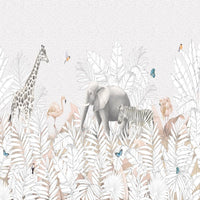 Thumbnail for Papier Peint Animaux <br/> Tropical Gris et Blanc Délicat