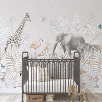 Thumbnail for Papier Peint Animaux <br/> Tropical Gris et Blanc Délicat