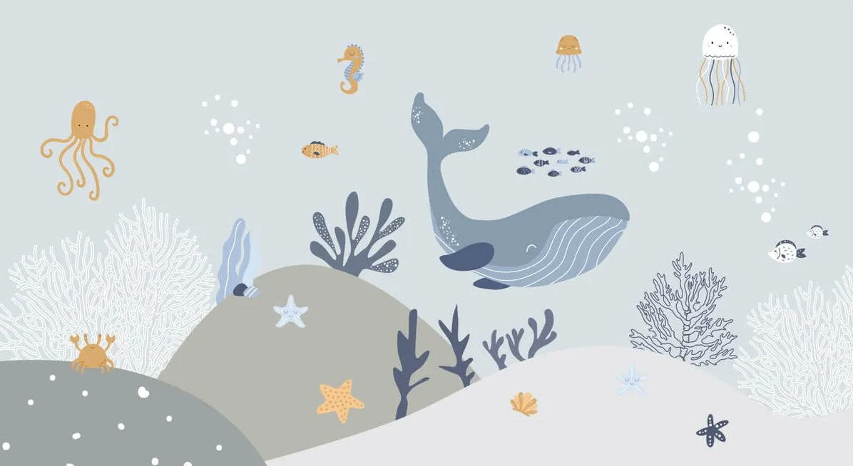 Papier Peint Marin <br/> Baleine Bleue et Douceur