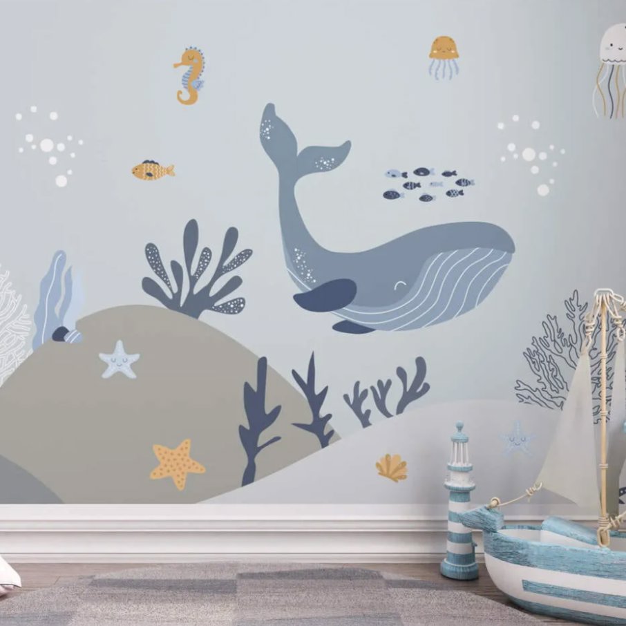 Papier Peint Marin <br/> Baleine Bleue et Douceur