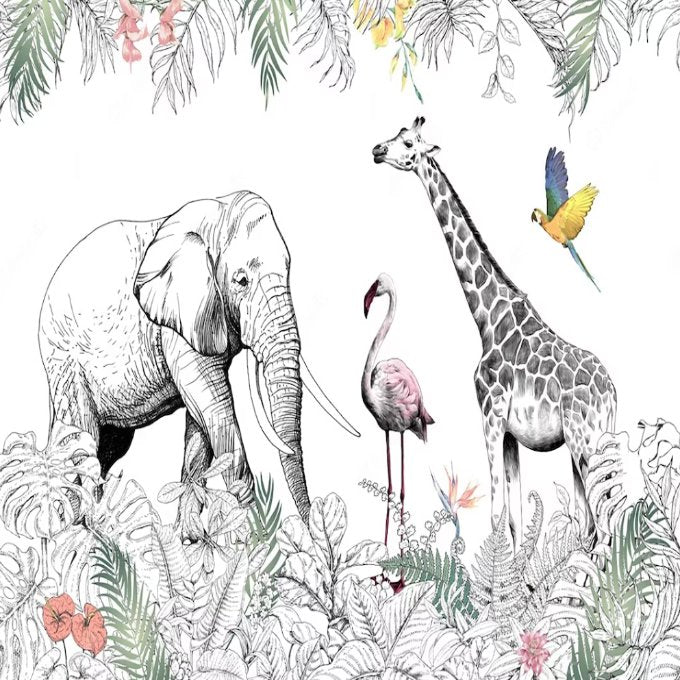Papier Peint Animaux <br/> Touche de couleur Jungle