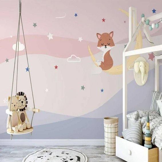 Papier Peint Bébé Classique <br/> Renard et Ciel Coloré