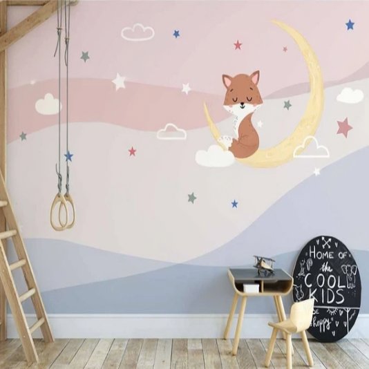 Papier Peint Bébé Classique <br/> Renard et Ciel Coloré