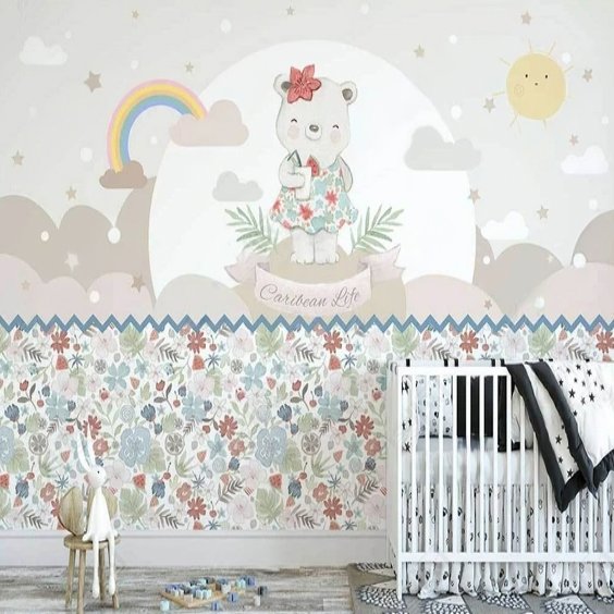 Papier Peint Fille Classique <br/> Ours et Fleurs