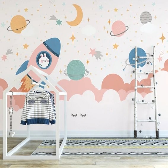 Papier Peint Nuage <br/> Lapin Planète et Espace