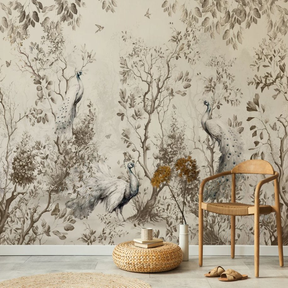 Deco Salon Papier Peint <br> Vintage Retro Peacock