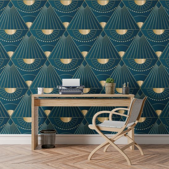 Papier Peint Art Deco Bleu Paon