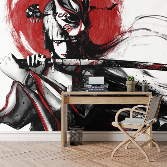 Papier Peint Japonais <br/> Ado Fille Guerrière et Sabre