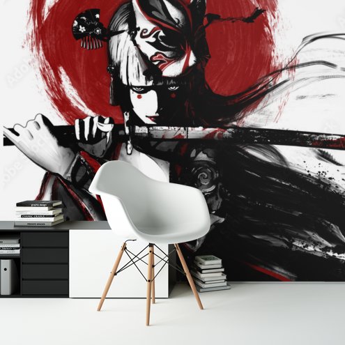 Papier Peint Japonais <br/> Ado Fille Guerrière et Sabre