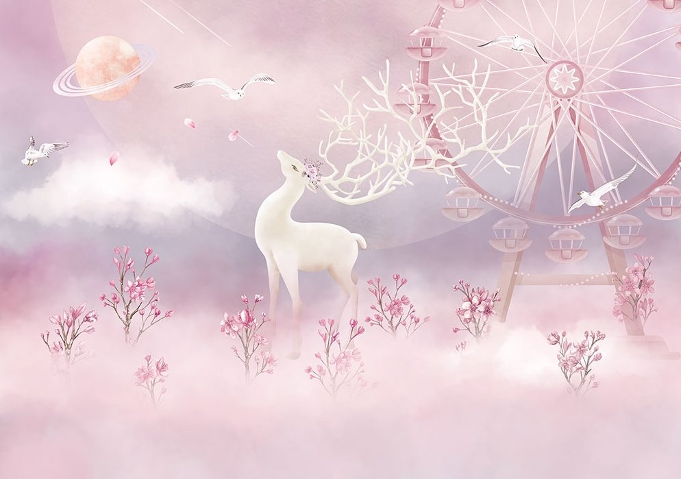 Papier Peint Fille Classique <br/> Thème Enfantin Cerf