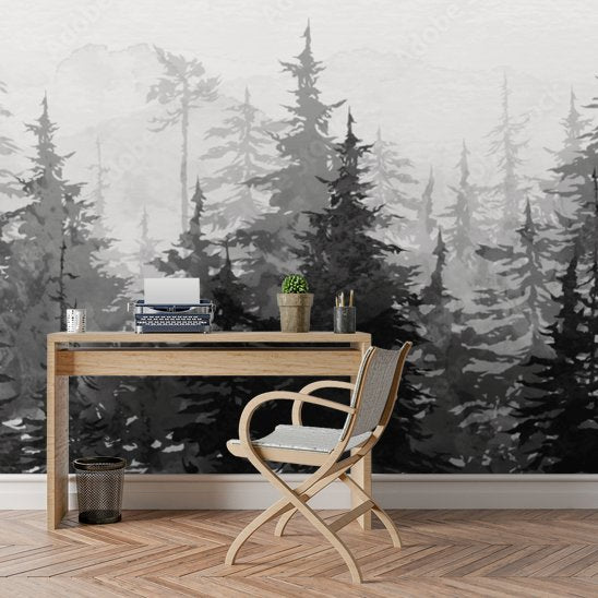 Papier Peint Panoramique Foret Noir Et Blanc