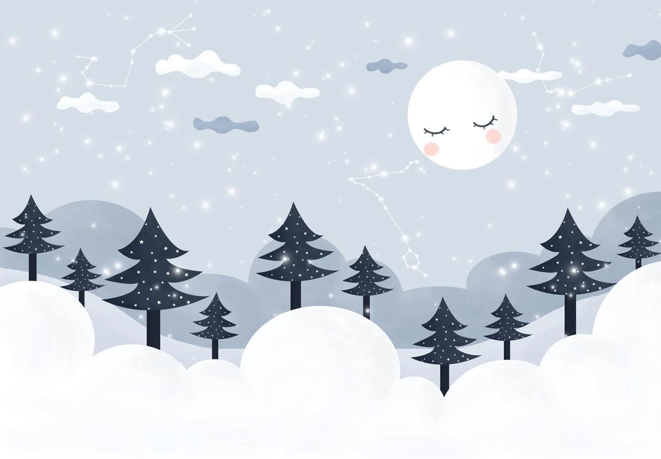 Papier Peint Bébé Classique <br/> Forêt Lune et Etoiles