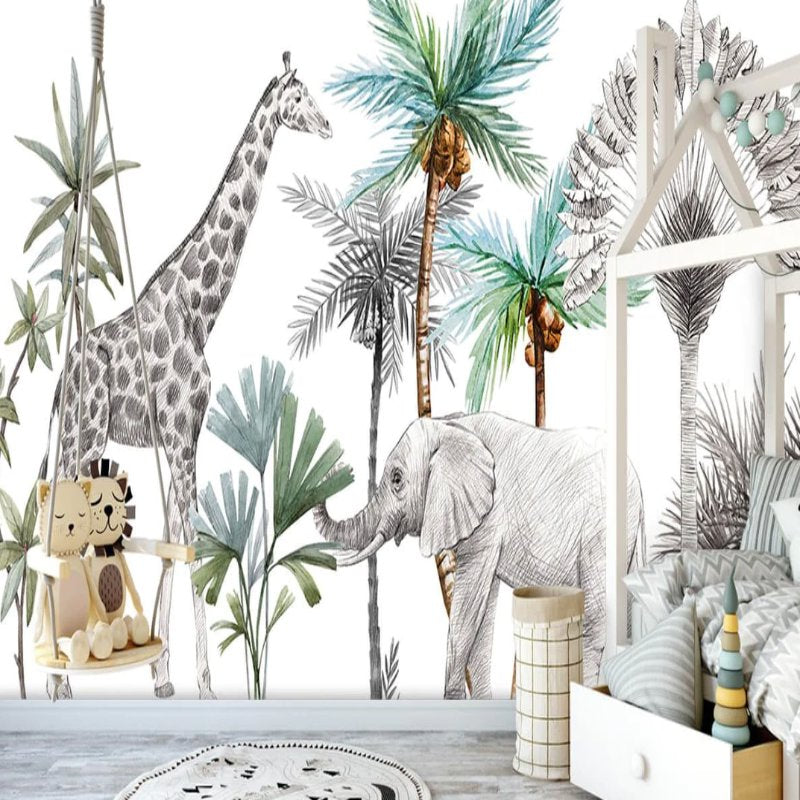 Papier Peint Animaux <br/> Monde Jungle Noir et Blanc