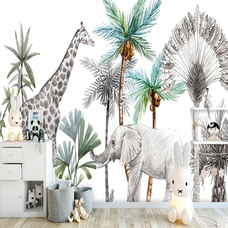Papier Peint Animaux <br/> Monde Jungle Noir et Blanc