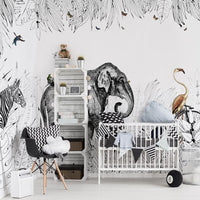 Thumbnail for Papier Peint Animaux <br/> Safari Noir et Blanc Eléphant