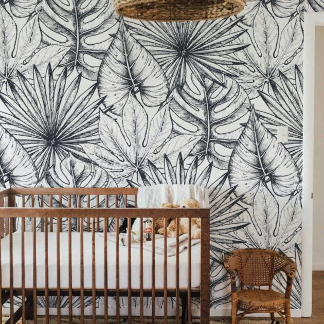 Papier Peint Noir et Blanc <br/> Grande Feuille Boho