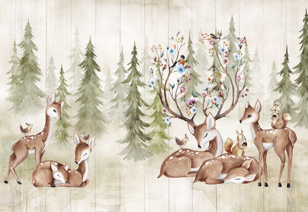 Papier Peint Animaux <br/> Forêt Verte et Biche