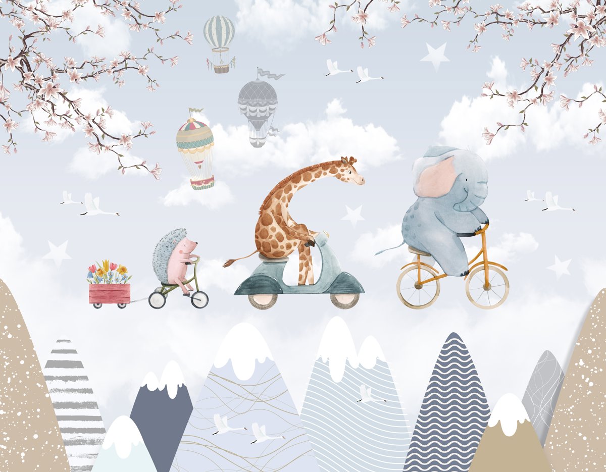 Papier Peint Animaux <br/> Girafe Eléphant Volant