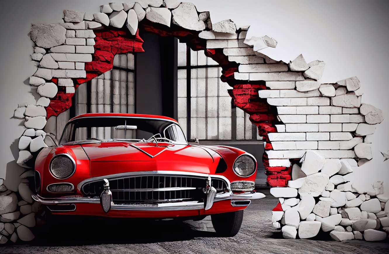 Papier Peint Voiture <br/> Panoramique Automobile Rouge