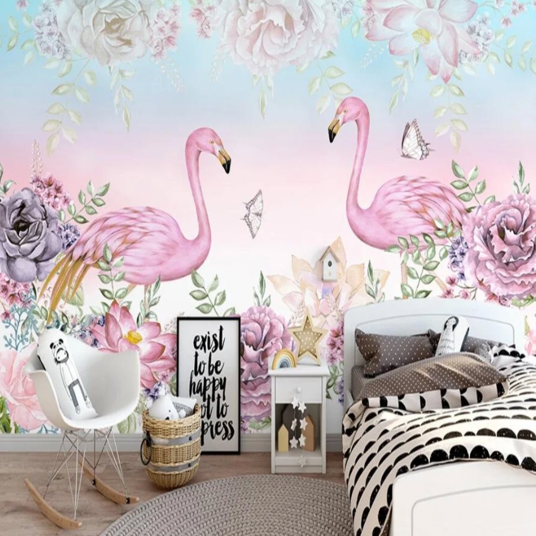 Papier Peint Flamant Rose <br/> Jardin Floral