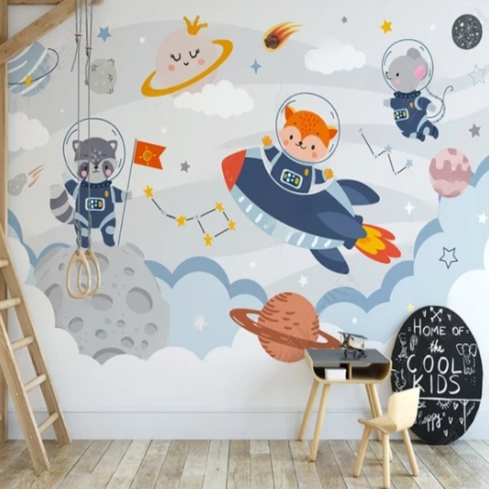 Papier Peint Espace et Planète <br/> Renard et Astronautes