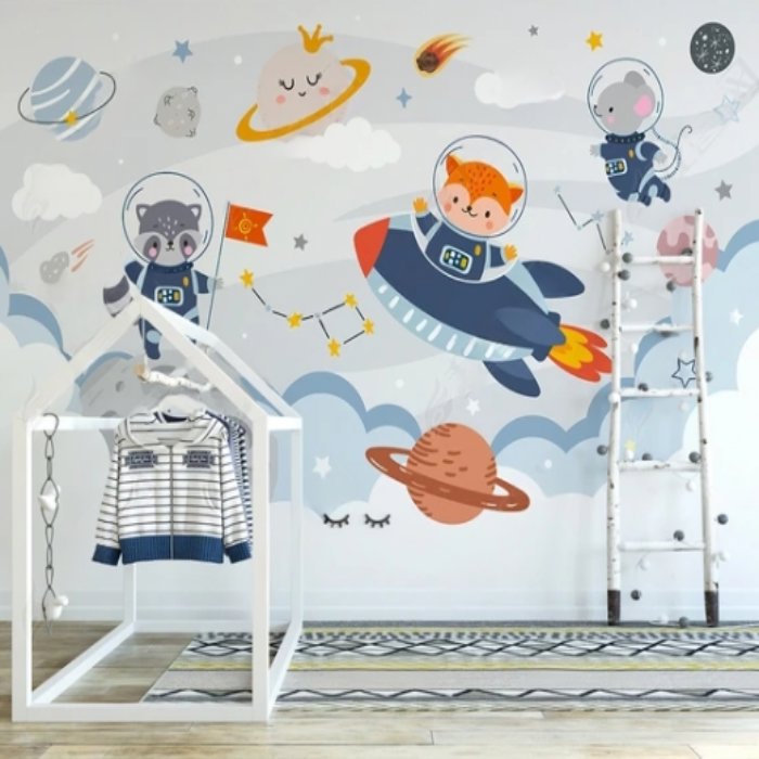 Papier Peint Espace et Planète <br/> Renard et Astronautes