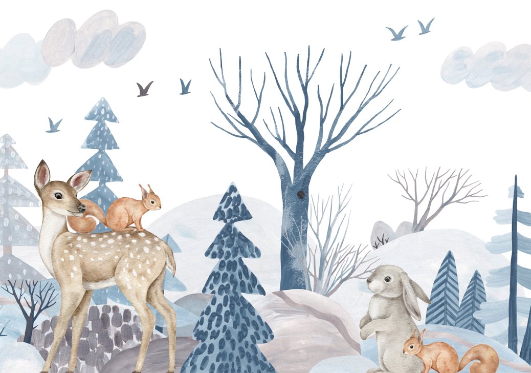 Papier Peint Animaux <br/> Biche Forêt d'Hiver