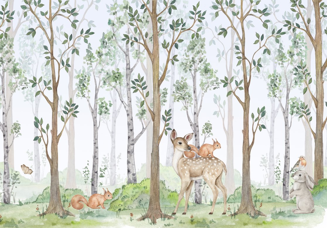 Papier Peint Animaux <br/> Cerf Bois Vert
