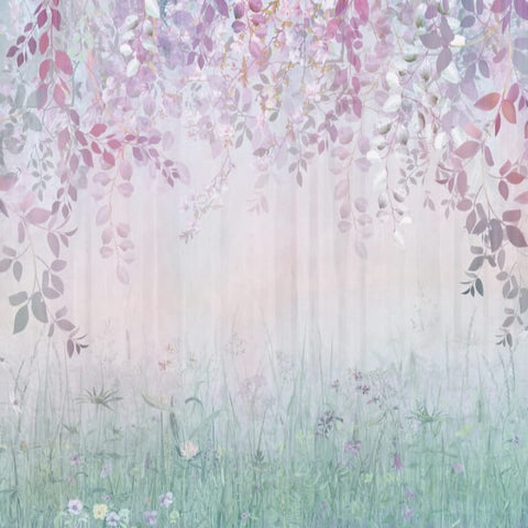 papier peint fantasie pour fille maison champignon chamin rosier forêt