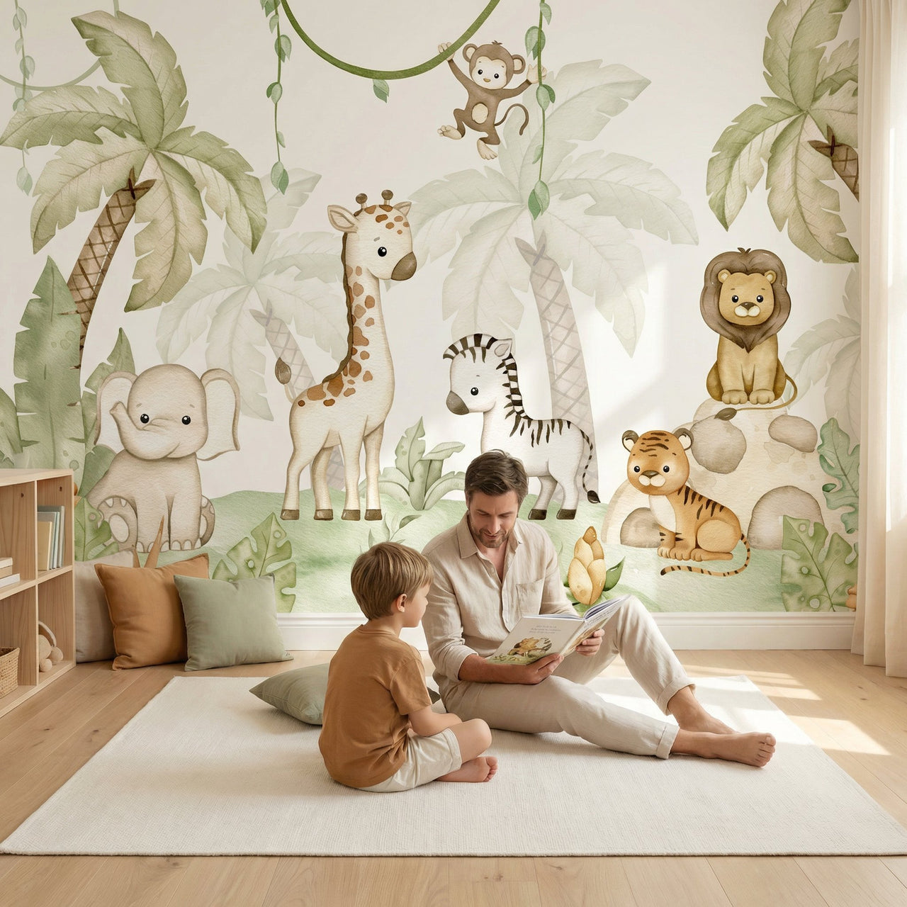 Papier Peint Animaux  <br/> Jungle Douce Aquarelle