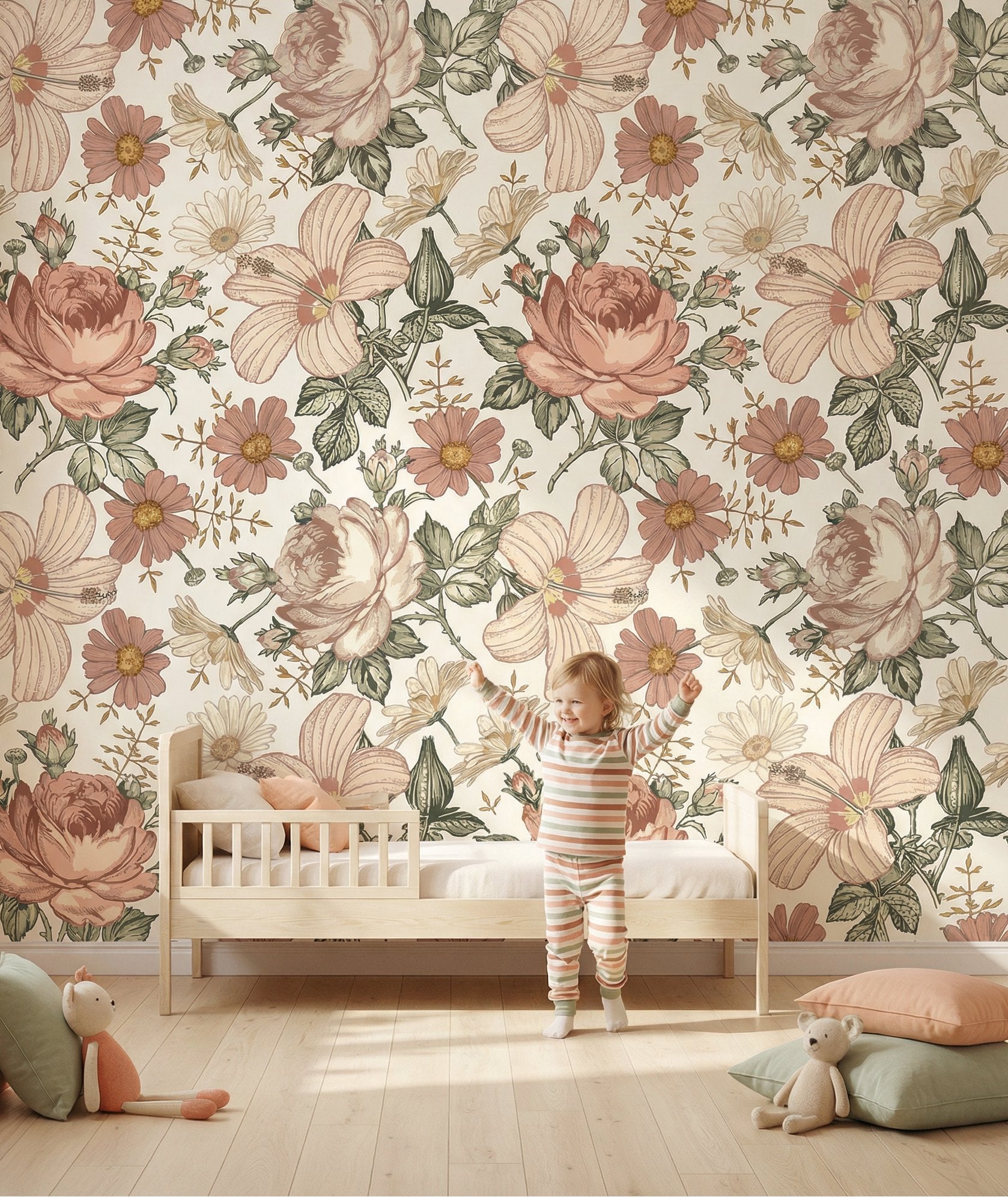 Papier Peint Fleur <br/> Grosse Fleur Beige