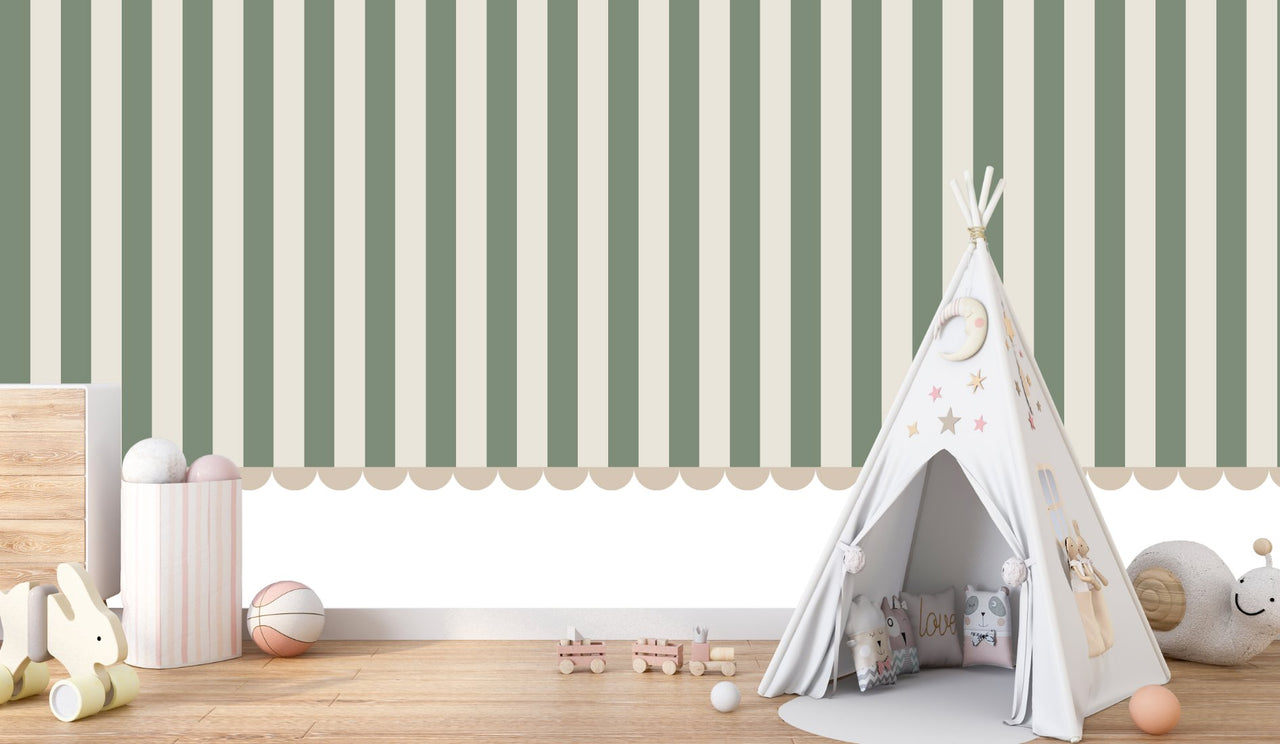 Papier Peint Rayure <br/> Vert Olive