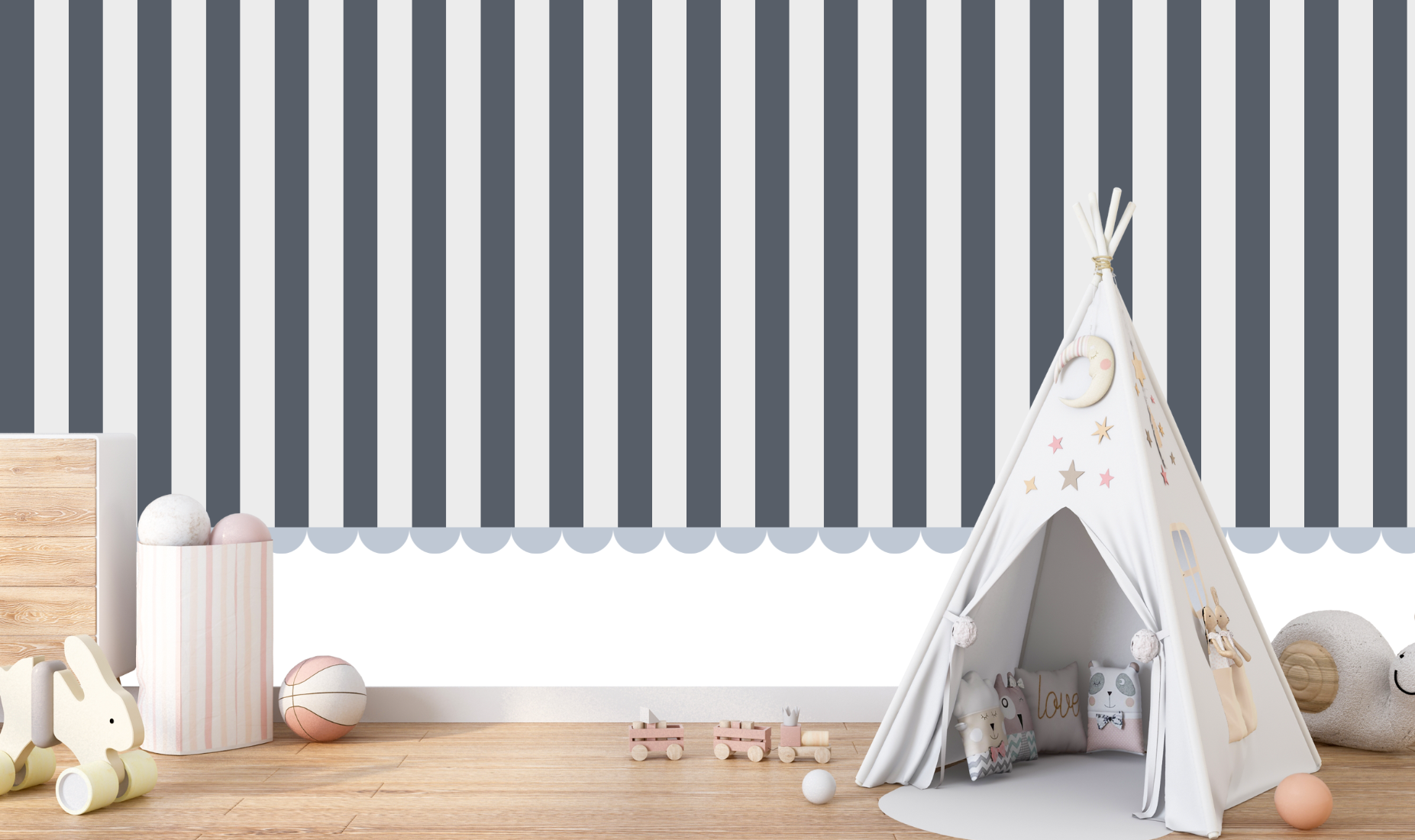 Papier Peint Rayure Bleu Gris | Le Petit Intissé