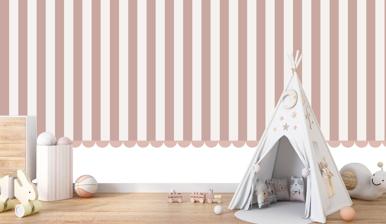 Papier Peint Rayure <br/> Rayé Rose Poudré