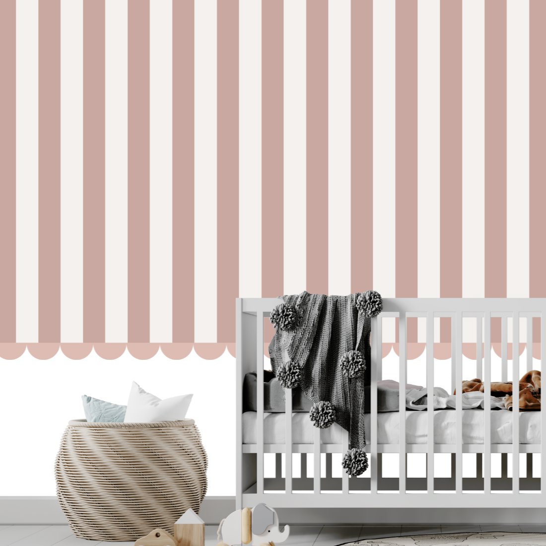 Papier Peint Rayure <br/> Rayé Rose Poudré