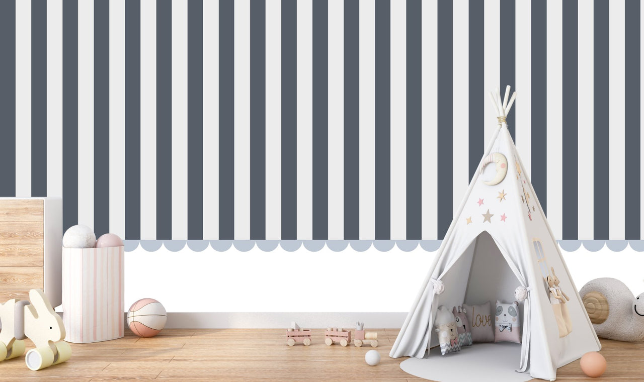 Papier Peint Rayure <br/> Bleu Gris