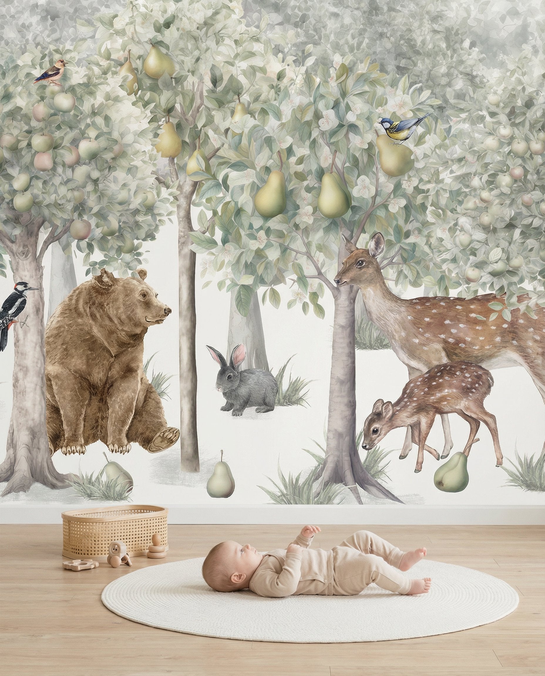 Papier Peint Animaux  <br/> Ours et Forêt Fruitière