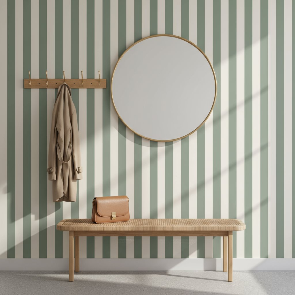 Papier Peint Bébé Classique <br/> Rayure Vert Sauge